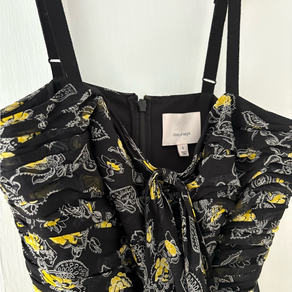 Cinq à Sept Black and Yellow Floral Midi Dress - Picture 2 of 4